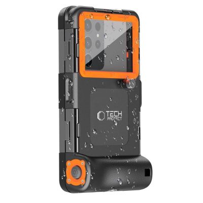 2. Tech-Protect Waterproof Case IPX8 for 4.7-6.7" Smartphones - Black and Orange