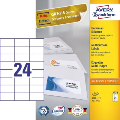 Avery 3474 Self-Adhesive Labels Rectangle Permanent White 2400 pcs.