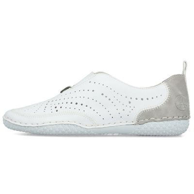 3. Women's leather openwork slip-on shoes, white Rieker 43663-80