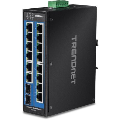 8. TRENDnet TI-G162 - Switch - unmanaged - 14 x 10/100/1000 + 2 x Gigabit SFP - DIN rail mountable, wall mountable - DC