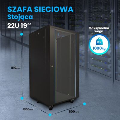 11. Extralink Rack Cabinet 22U 600x800 Black Floor Standing