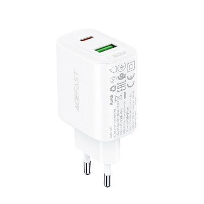3. Acefast wall charger USB Type C / USB 20W, PPS, PD, QC 3.0, AFC, FCP white (A25 white)