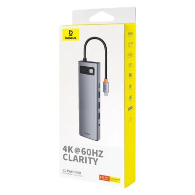 5. HUB 11in1 Baseus Metal Gleam Series USB-C to USB-C PD / 3x USB-A 3.0 / USB-A 2.0 / HDMI / VGA / AUX / RJ-45 / SD TF - gray