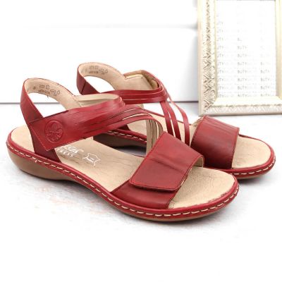 7. Rieker W RKR685 comfortable leather sandals red