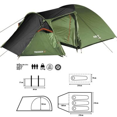4. NILS CAMP Trekker III NC6312 3-Person Camping Tent, Green