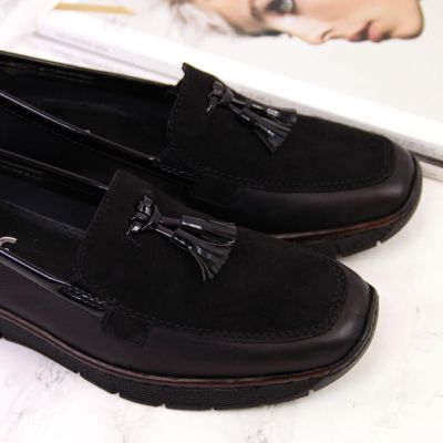 10. Rieker W RKR395 black wedge shoes