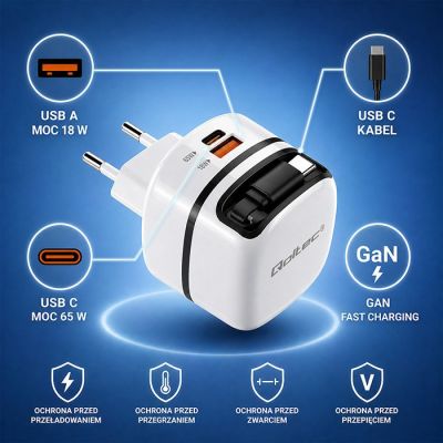 2. QOLTEC GAN 65W AC CHARGER | USB-C PD PPS | 5-20V | 3-3.25A
