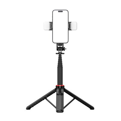 14. Selfie stick WC12YDS 1.3m aluminum alloy telescopic tripod with dual lamp and phone holder - black