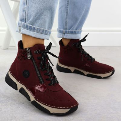 6. Burgundy Suede Ankle Boots for Women Rieker 45960-35