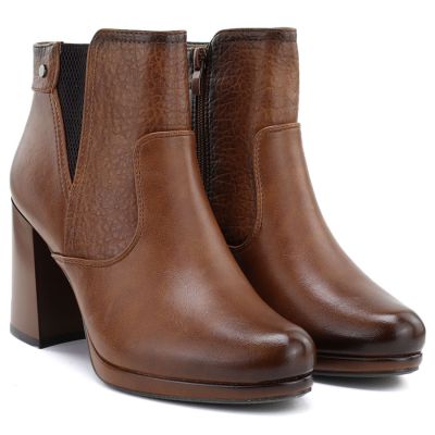 4. Women's ankle boots with a block heel and platform, insulated, brown, M.Daszyński AF125B-1