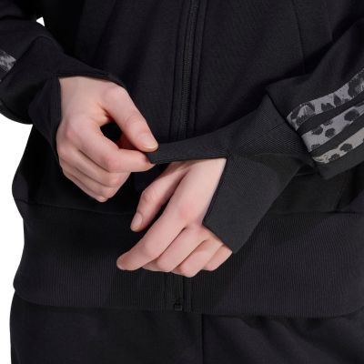 5. Women's adidas Seasonal Essentials Animal Print 3-Stripes Full-Zip Hooded Sweatshirt Black KS8002