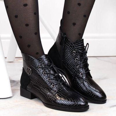 5. Filippo W PAW478A black patent leather ankle boots with insulated crocodile sole