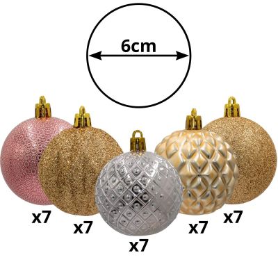 10. PLASTIC DECORATIVE BALL 6CM SET 35 PCS PINK GOLD