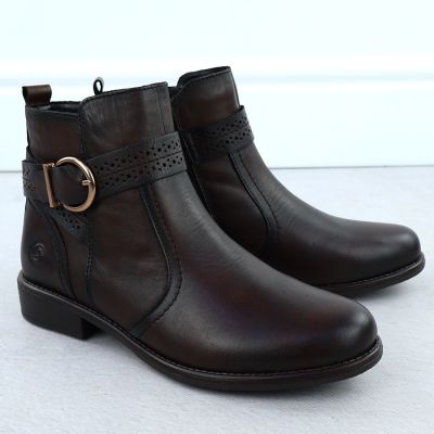 6. Women's leather ankle boots with buckle brown Remonte Rieker D0F81-25