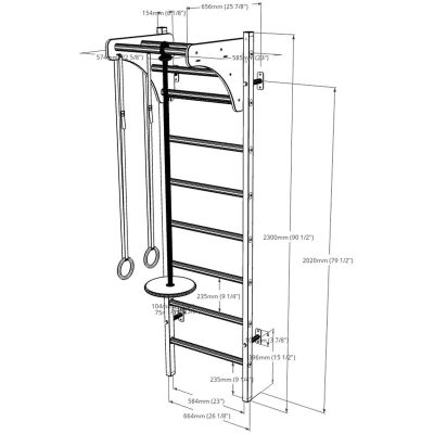 9. WOODEN AND METAL GYMNASTIC WALL BAR WITH WOODEN BAR AND ACCESSORIES BENCHK 211W A204
