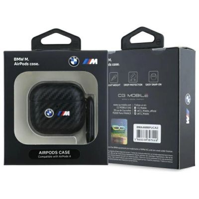 3. BMW Carbon Double Metal Logo Case for AirPods 4 - Black