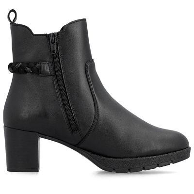 8. Women's leather ankle boots with heels, insulated, black, Rieker 77651-00