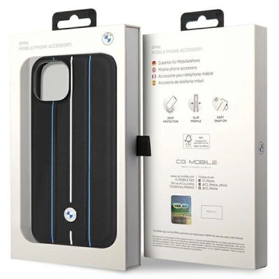 8. Case BMW BMHCP14S22RVSK iPhone 14 6.1" black/black hardcase Leather Stamp Blue Lines