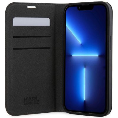 4. Karl Lagerfeld KLBKP14XSANKCPG iPhone 14 Pro Max 6.7" bookcase silver/silver Saffiano Karl & Choupette