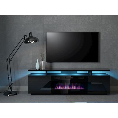 5. EVA TV cabinet with electric fireplace 180x40x52 black/gloss black