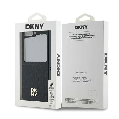 8. DKNY Repeat Pattern Stack Logo Case for Samsung Galaxy Z Flip6 - Black