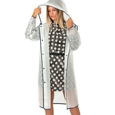 Perletti Women’s Trench Raincoat, White, with Hood, Size S