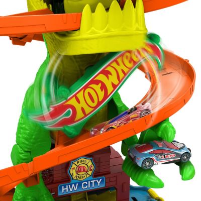 6. Hot Wheels City Crazy Track T-Rex Firehouse JBM73 MATTEL