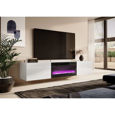 3. SLIDE 200K TV cabinet with electric fireplace 200x40xH37, all in white gloss