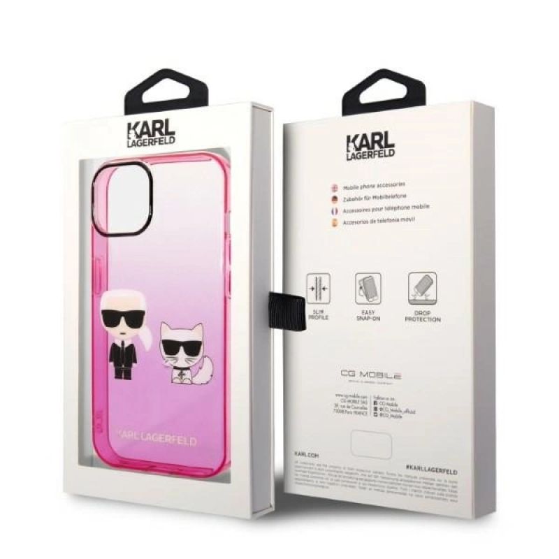 8. Karl Lagerfeld Gradient Ikonik Karl&Choupette Case for iPhone 14 Plus - Pink