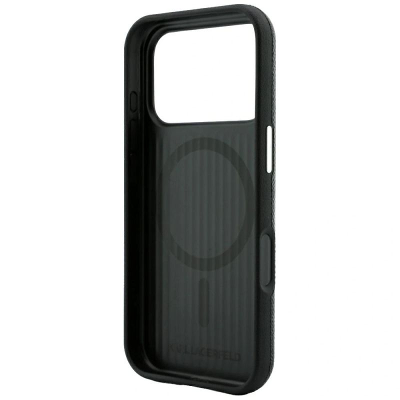 7. Karl Lagerfeld Grained Embossed Ring & Kameo Logo MagSafe Case for iPhone 18 Pro / 17 Pro - Black