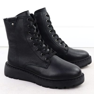3. Women’s black leather platform ankle boots Rieker 70408-00