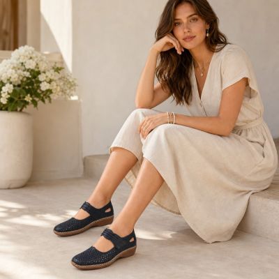 25. Rieker W RKR139 navy blue leather shoes