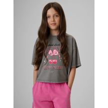 Girls' boxy T-shirt with print 4F 4FJRAW26TTSHF4239-22S