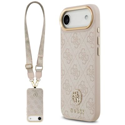 Guess 4G Strass Logo & Big Strap Metal Buttons MagSafe Case for iPhone Air - Pink