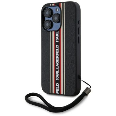 Karl Lagerfeld Saffiano Athleisure Stripes Cord iPhone 15 Pro Max Case - Red