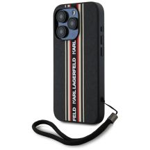 Karl Lagerfeld Saffiano Athleisure Stripes Cord iPhone 15 Pro Max Case - Red