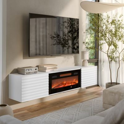 7. TULA TV cabinet 183x35x37 white matt + black fireplace