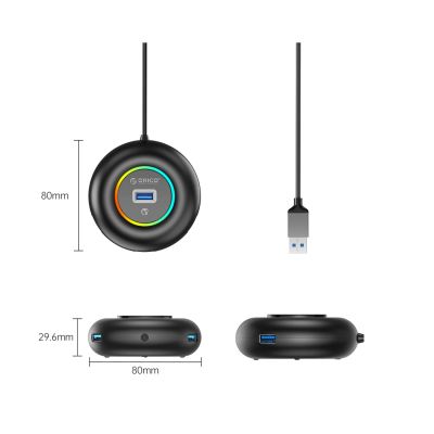 2. Orico YXR4-U3 RGB USB Hub 4-Port USB-A 3.0 with Audio/Microphone Port 1.8m - Black