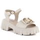 Women's leather sandals on a platform with decoration, beige Vinceza 26-79611