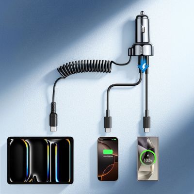 7. Joyroom JR-CL07 72W 3-in-1 Car Charger with 1.6m USB-C Cable – Black