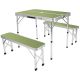 2. FOLDABLE CAMPING TABLE 90x60x70CM AND 2 BENCHES 87x23x39CM GREEN
