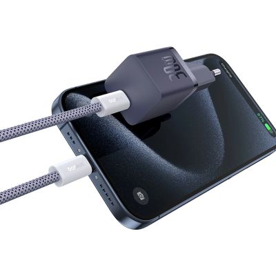 5. Baseus GaN5 30W USB-C EU Wall Charger with Purple Cable Baseus Dynamic 3 USB-C 100W 1m - Purple