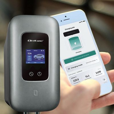 10. Qoltec EV Charging Station Type 2 for Electric and Hybrid Vehicles | 3 Phases | 22 kW | 32 A | Wi-Fi | LCD | RFID | Smart Life | TUYA | Wallbox | 5 m