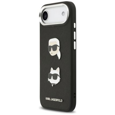 2. Karl Lagerfeld FW Grained Karl & Choupette Heads Pins & Logo iPhone Air Case - Black