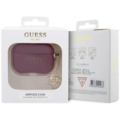 5. Guess GUAP2LECG4M case for AirPods Pro 2 cover purple/magenta Liquid Silicone Glitter Triangle Charm