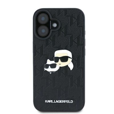 3. Karl Lagerfeld Monogram Karl & Choupette Head Pin iPhone 16 Case - Black