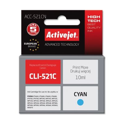 Activejet ACC-521CN Ink (Canon CLI-521C replacement; Supreme; 10 ml; blue)