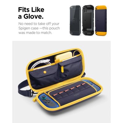 6. Spigen Nano Pop Pro Pouch for Nintendo Switch 2 - Navy Blue and Yellow
