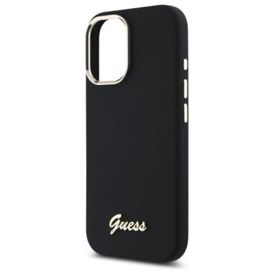 6. Guess Silicone Script Metal Logo & Frame Case for iPhone 16 Plus - Black