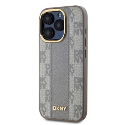 3. DKNY Leather Checkered Mono Pattern MagSafe iPhone 15 Pro Max Case - Beige